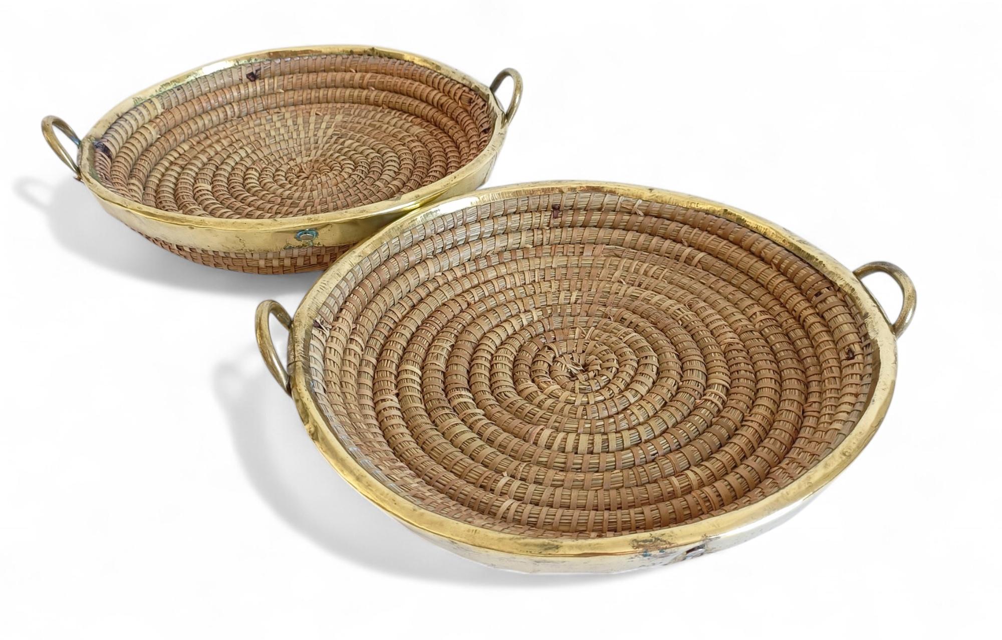 Cestas/centros de mesa de ratán y latón estilo Crespi italiano de mediados de siglo, años 70 en venta 9
