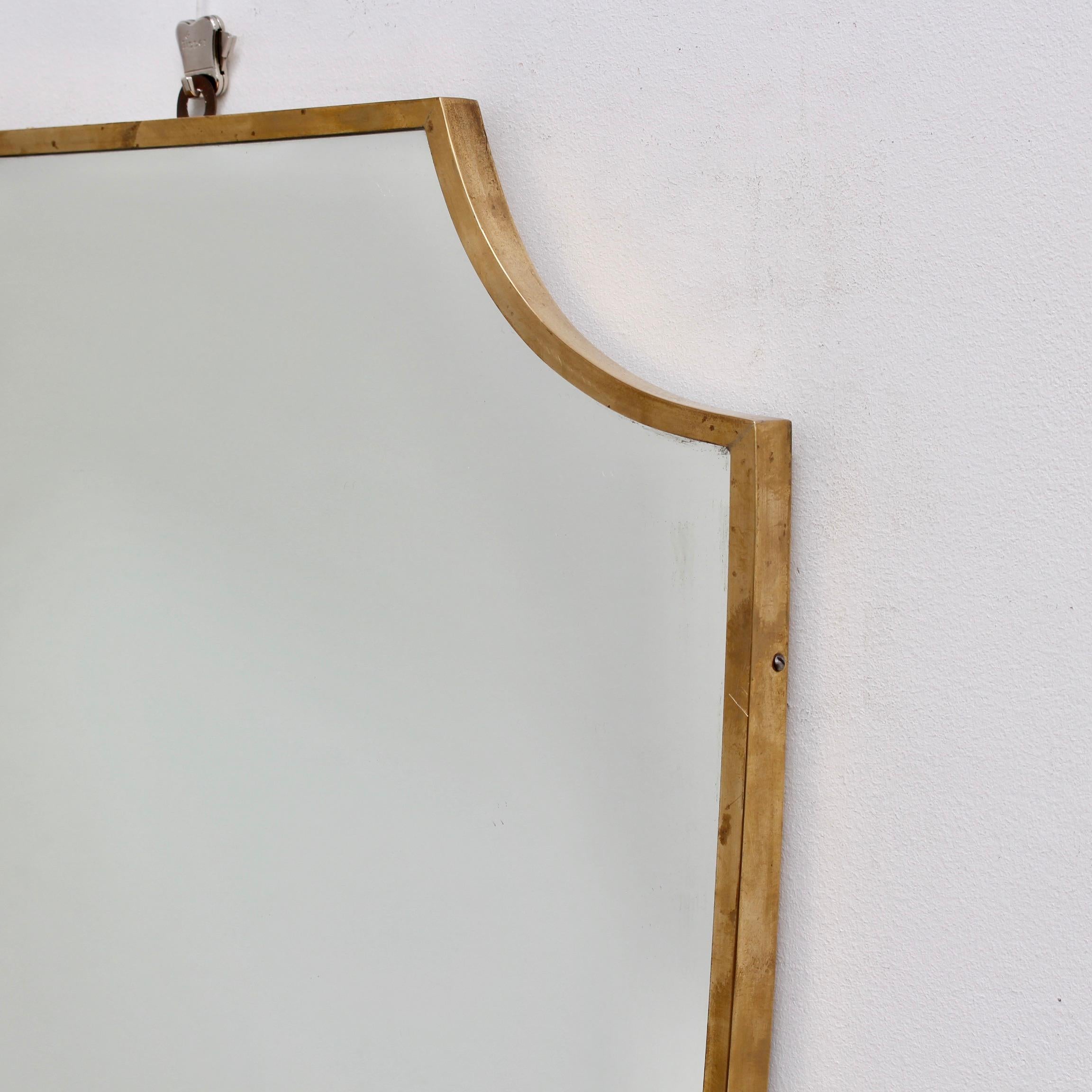 Midcentury Italian Crest-Shaped Wall Mirror with Brass Frame, circa 1950s 6