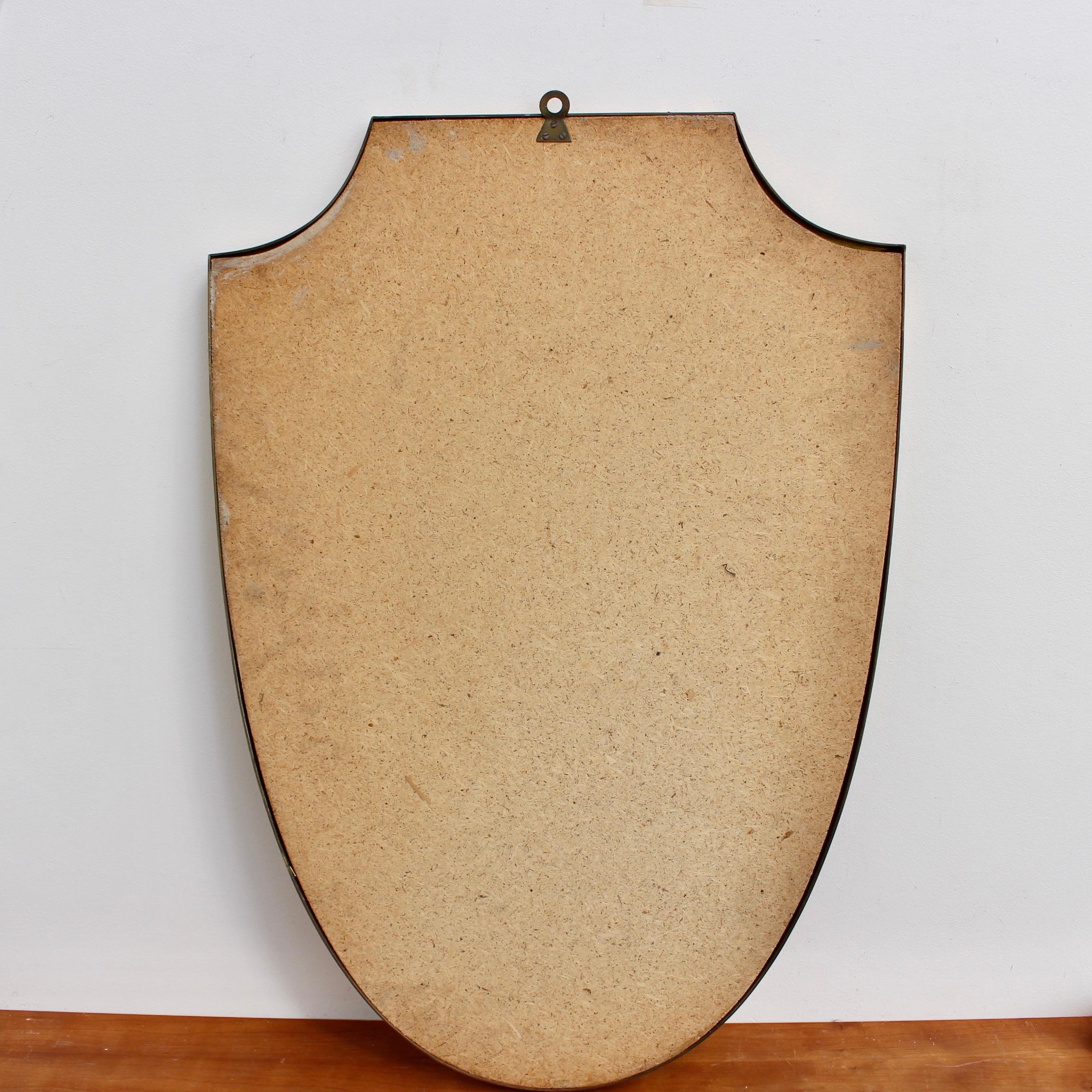 Midcentury Italian Crest-Shaped Wall Mirror with Brass Frame, circa 1950s 8