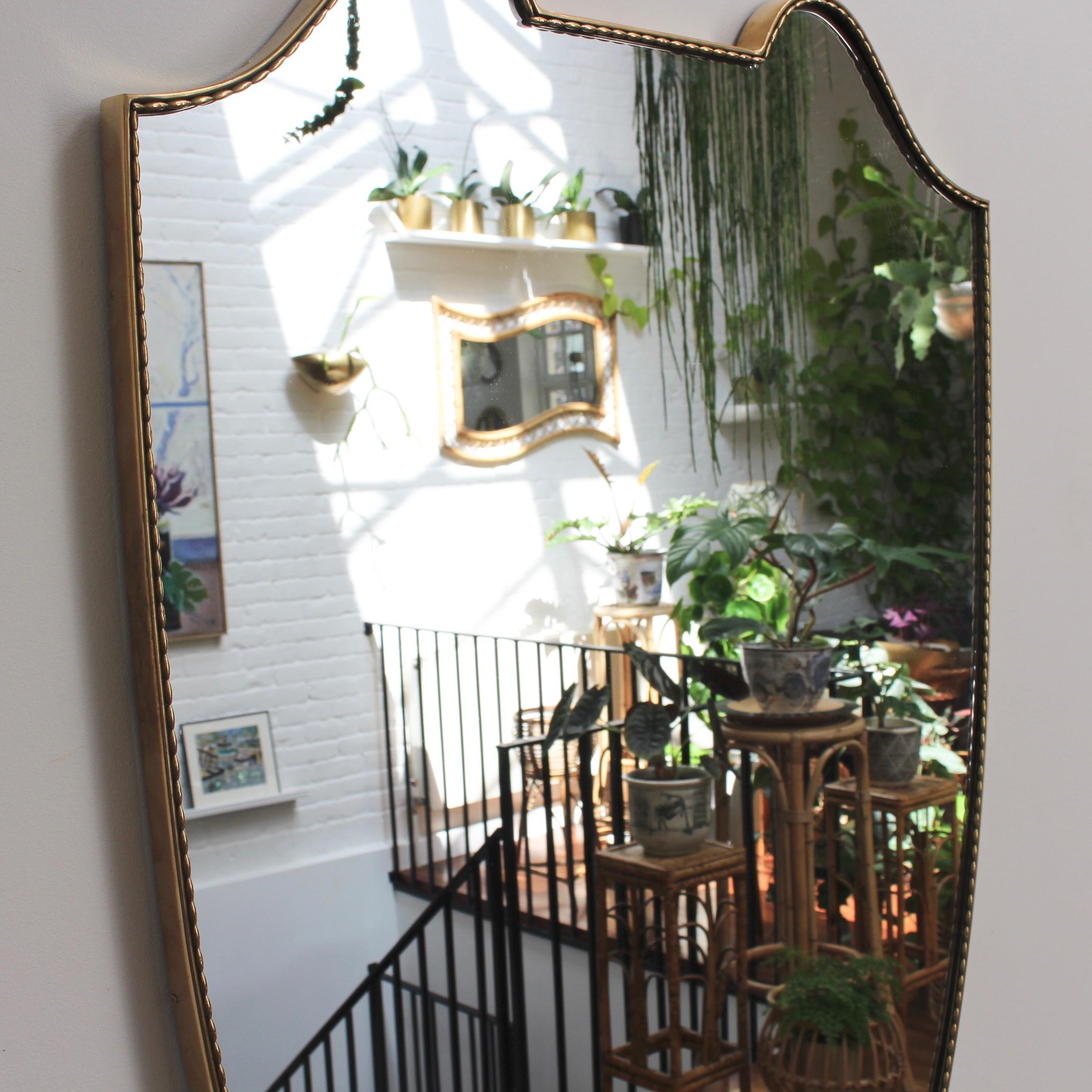 Mid-20th Century Mid-Century Italian Crest-Shaped Wall Mirror with Brass Frame (circa 1950s) 