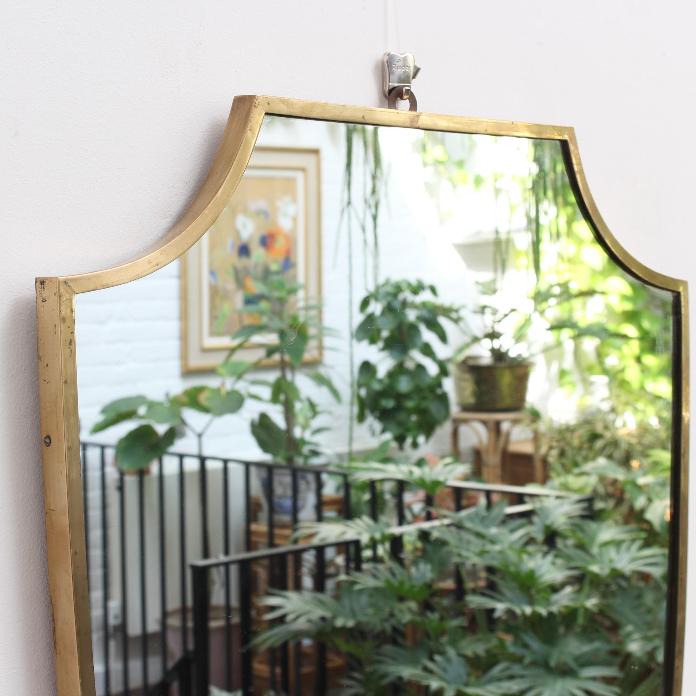 Midcentury Italian Crest-Shaped Wall Mirror with Brass Frame, circa 1950s 1