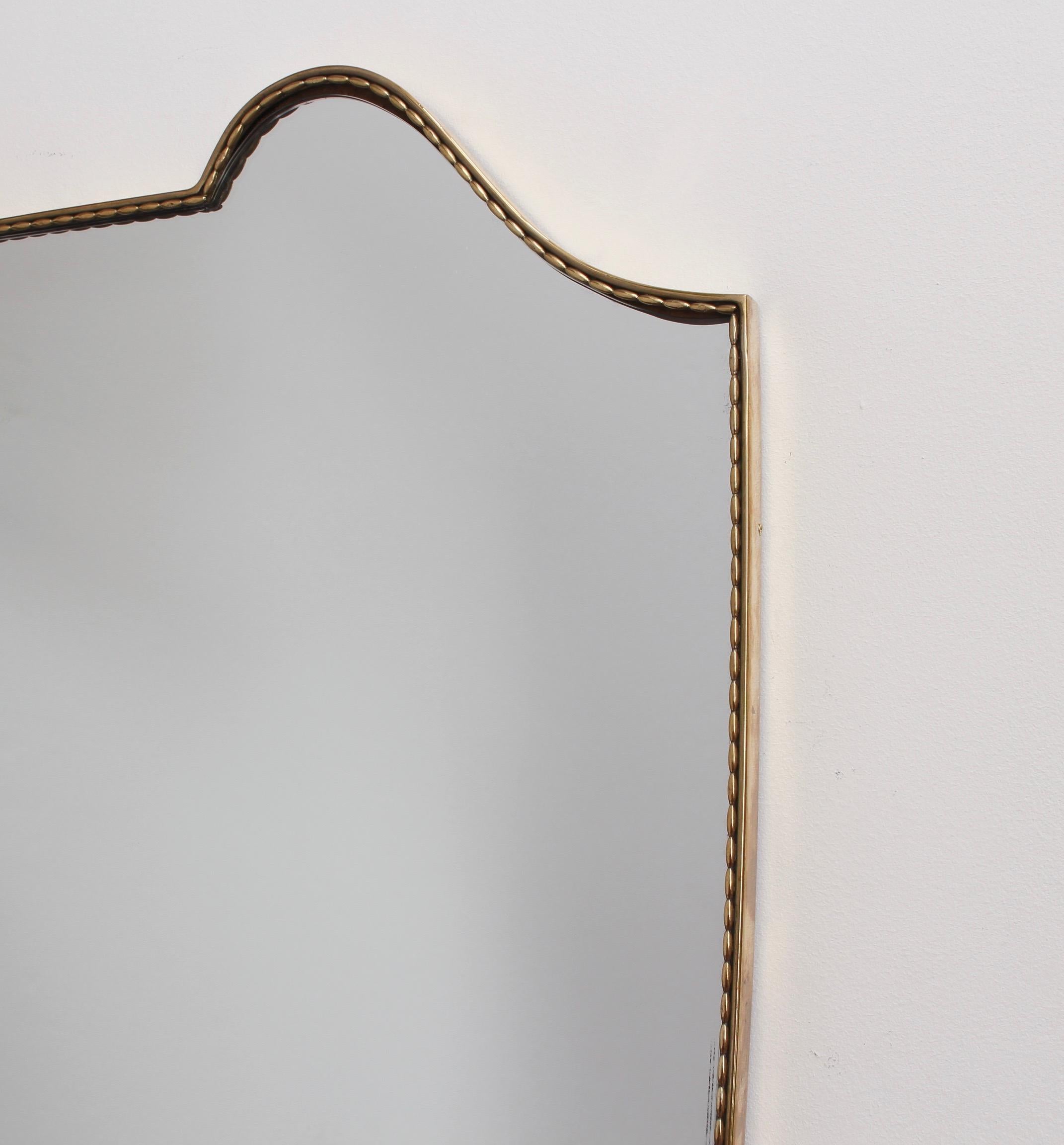 Mid-Century Italian Crest-Shaped Wall Mirror with Brass Frame (circa 1950s)  2