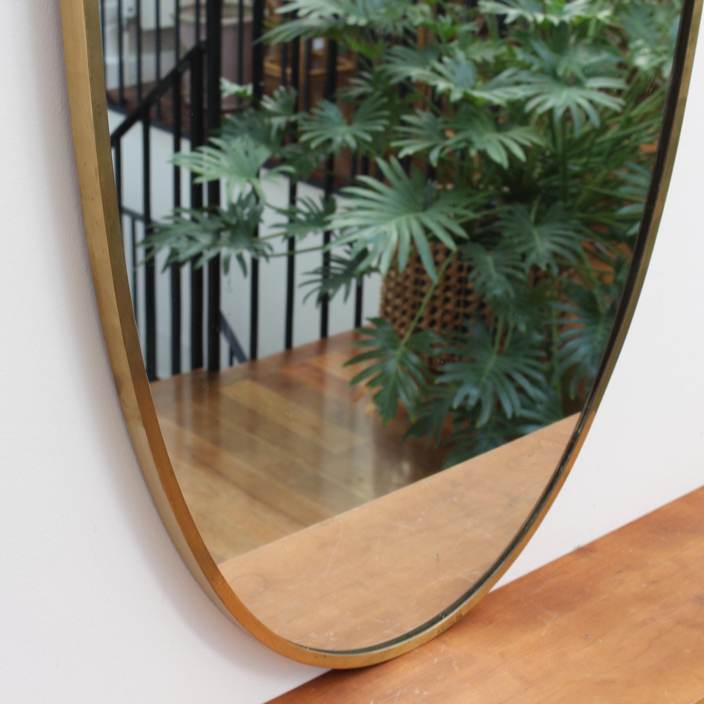 Midcentury Italian Crest-Shaped Wall Mirror with Brass Frame, circa 1950s 2