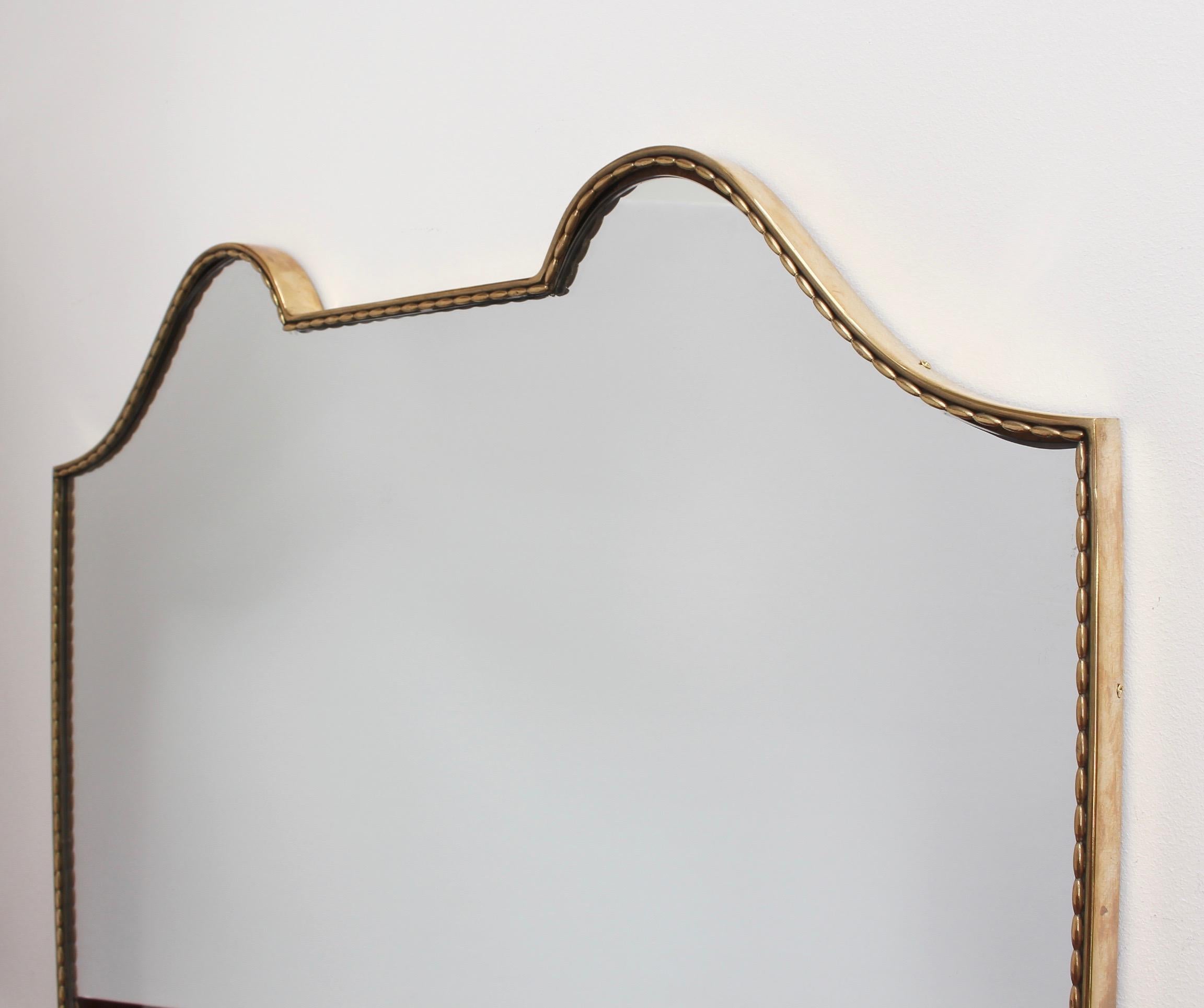 Mid-Century Italian Crest-Shaped Wall Mirror with Brass Frame (circa 1950s)  3