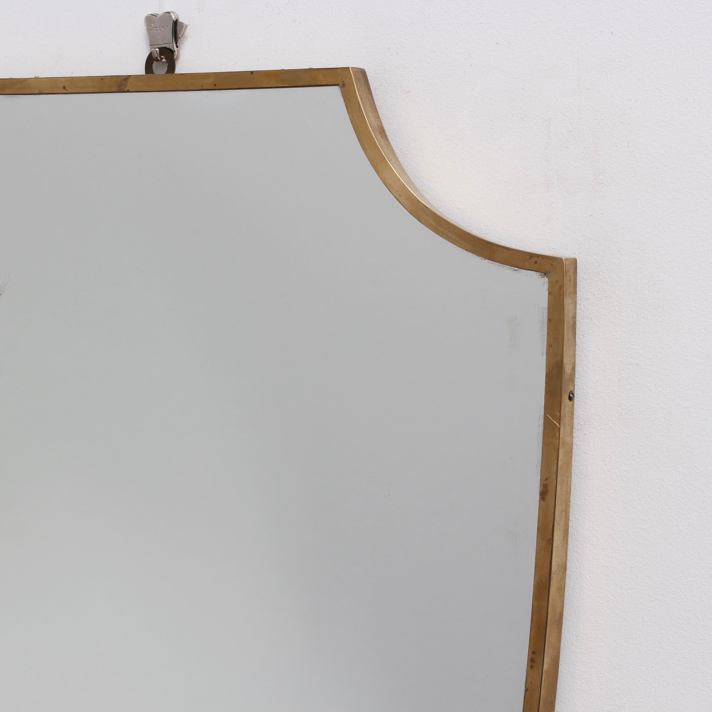 Midcentury Italian Crest-Shaped Wall Mirror with Brass Frame, circa 1950s 3