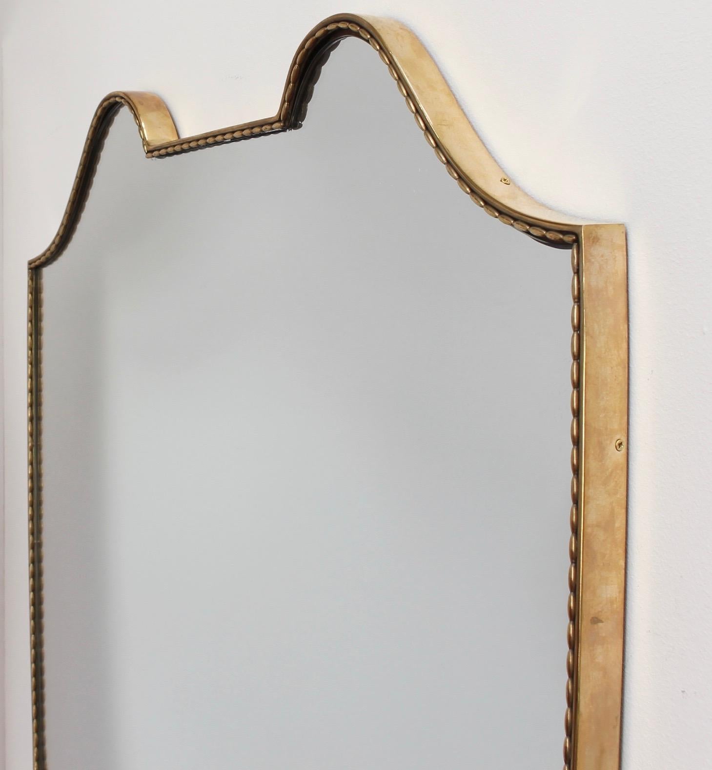 Mid-Century Italian Crest-Shaped Wall Mirror with Brass Frame (circa 1950s)  4