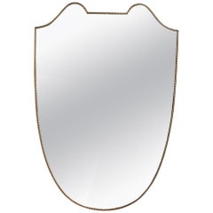 Mid-Century Italian Crest-Shaped Wall Mirror with Brass Frame (circa 1950s)