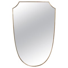 Midcentury Italian Crest-Shaped Wall Mirror with Brass Frame, 'circa 1950s'