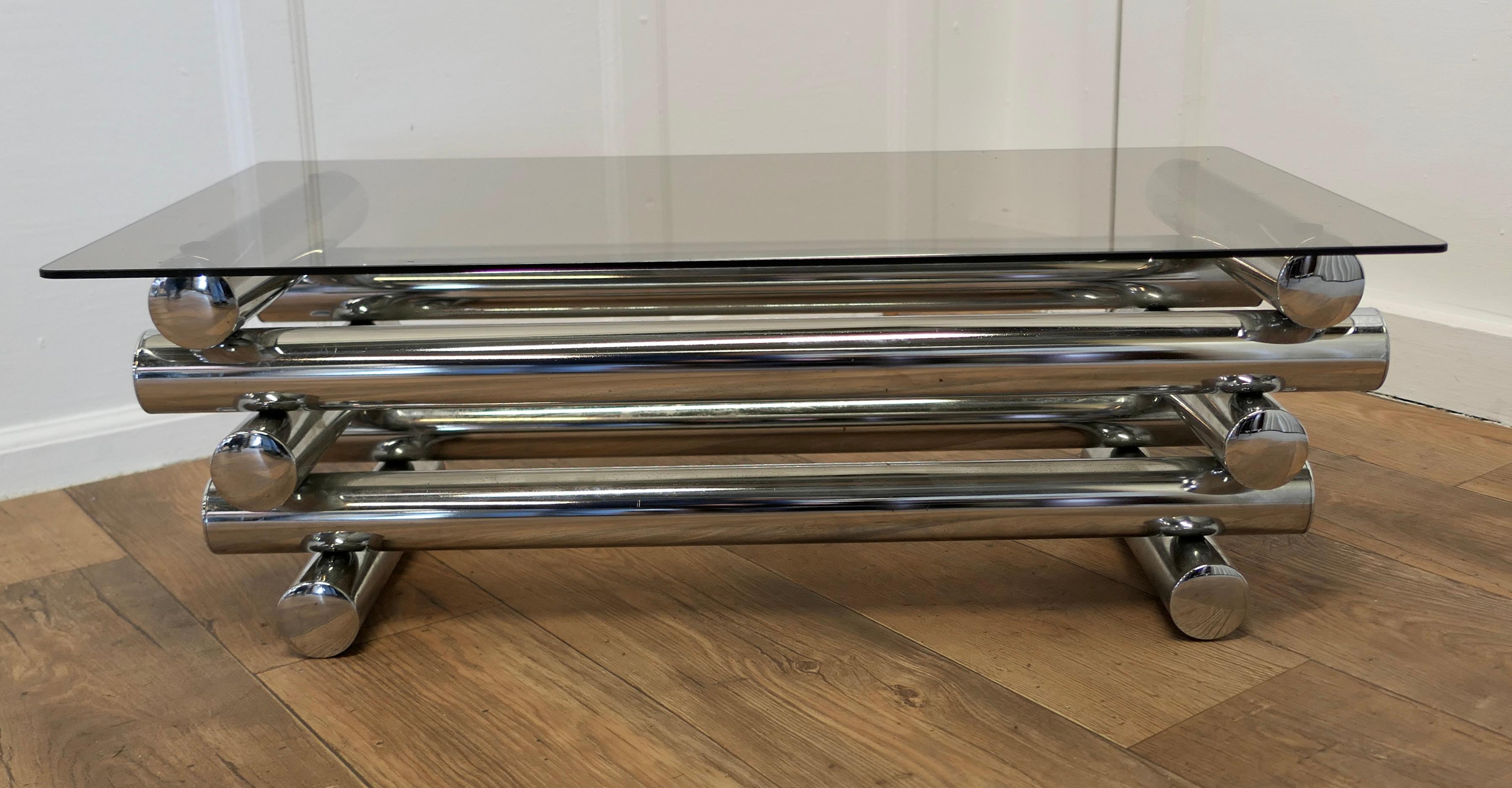 Midcentury Italian Crome and Smoked Glass Coffee/Cocktail Table In Good Condition For Sale In Chillerton, Isle of Wight