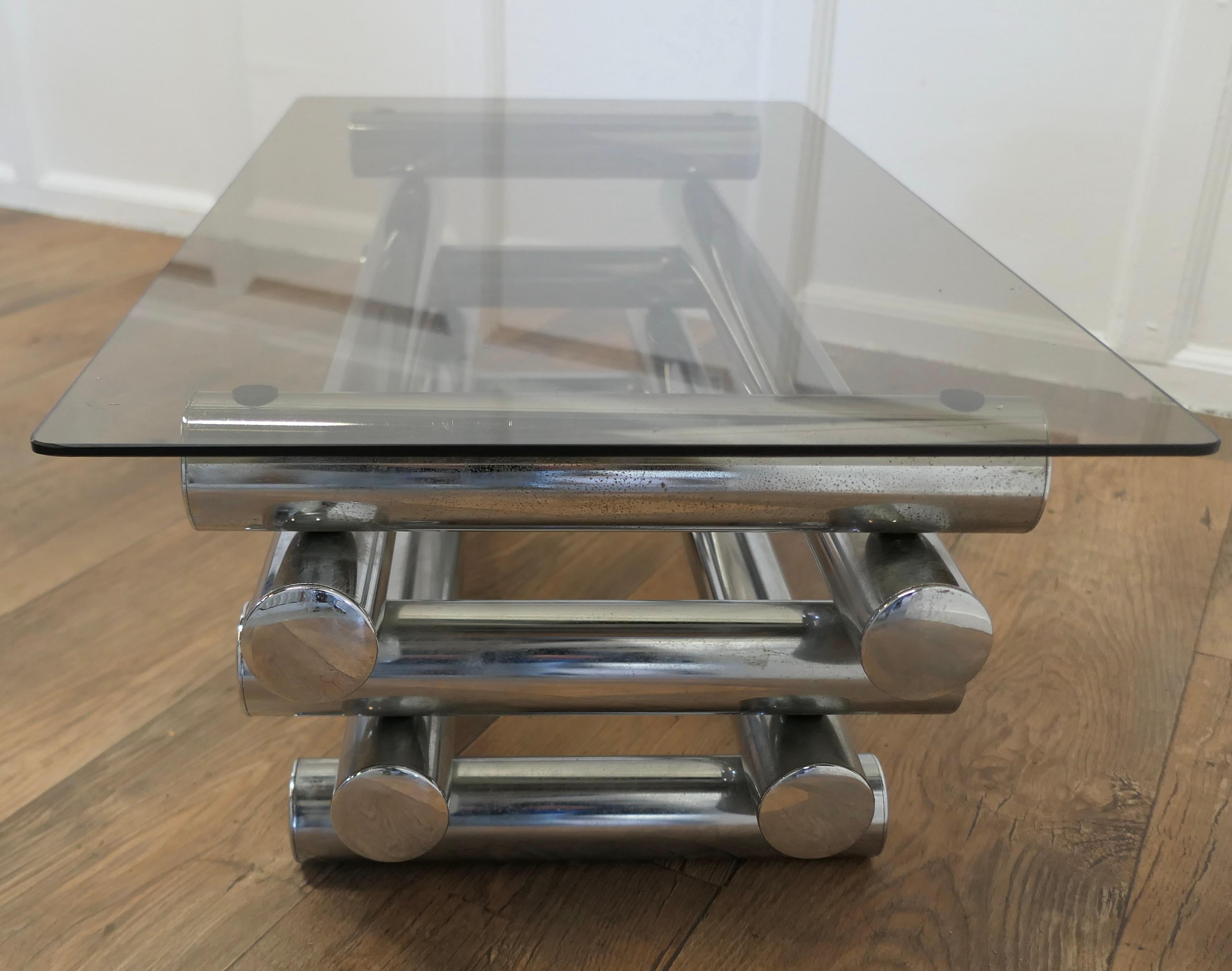 Midcentury Italian Crome and Smoked Glass Coffee/Cocktail Table For Sale 1