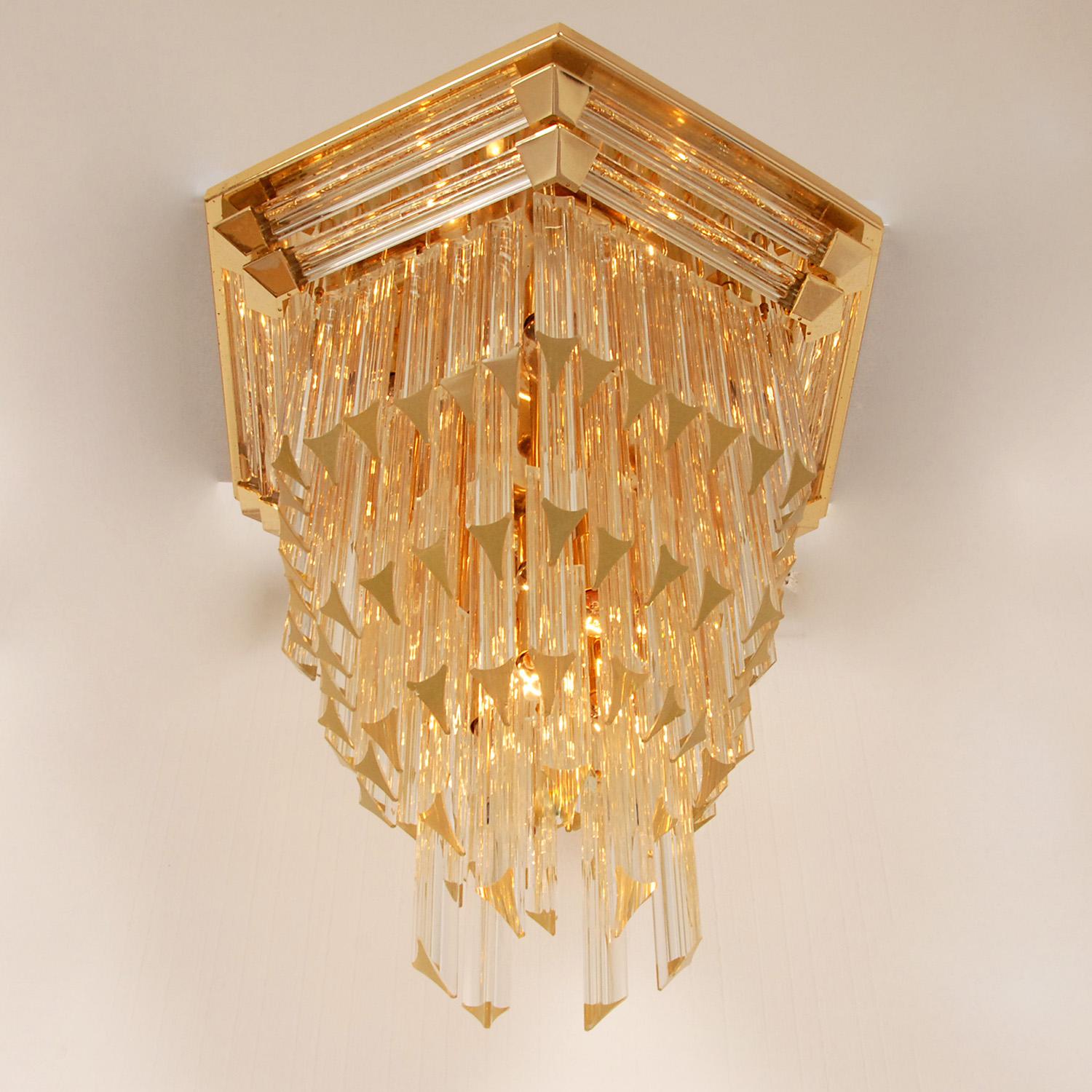 Mid-Century Modern Mid Century Italian Crystal Chandelier Venice Gold Venini Murano Glass For Sale