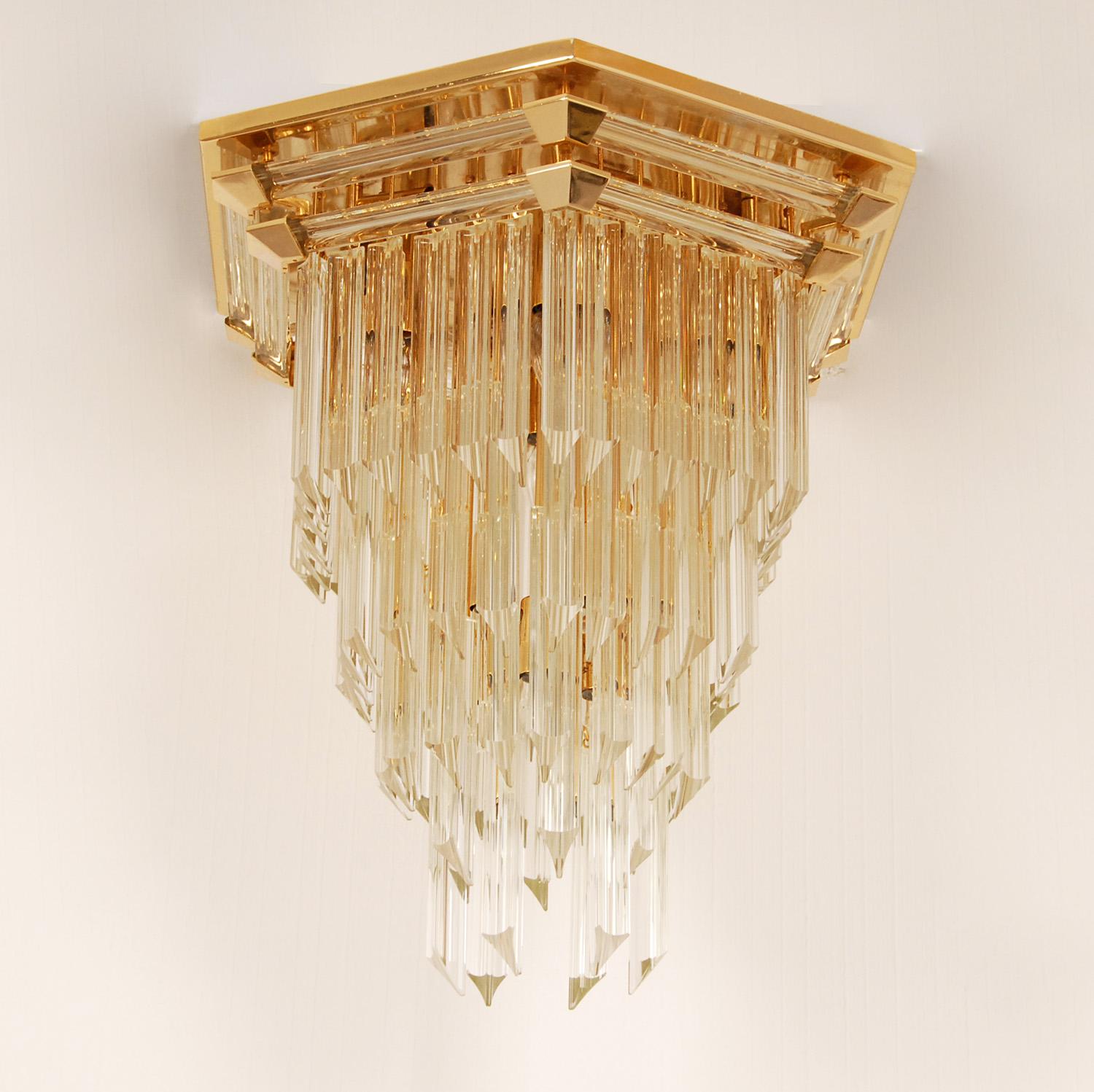 20th Century Mid Century Italian Crystal Chandelier Venice Gold Venini Murano Glass For Sale