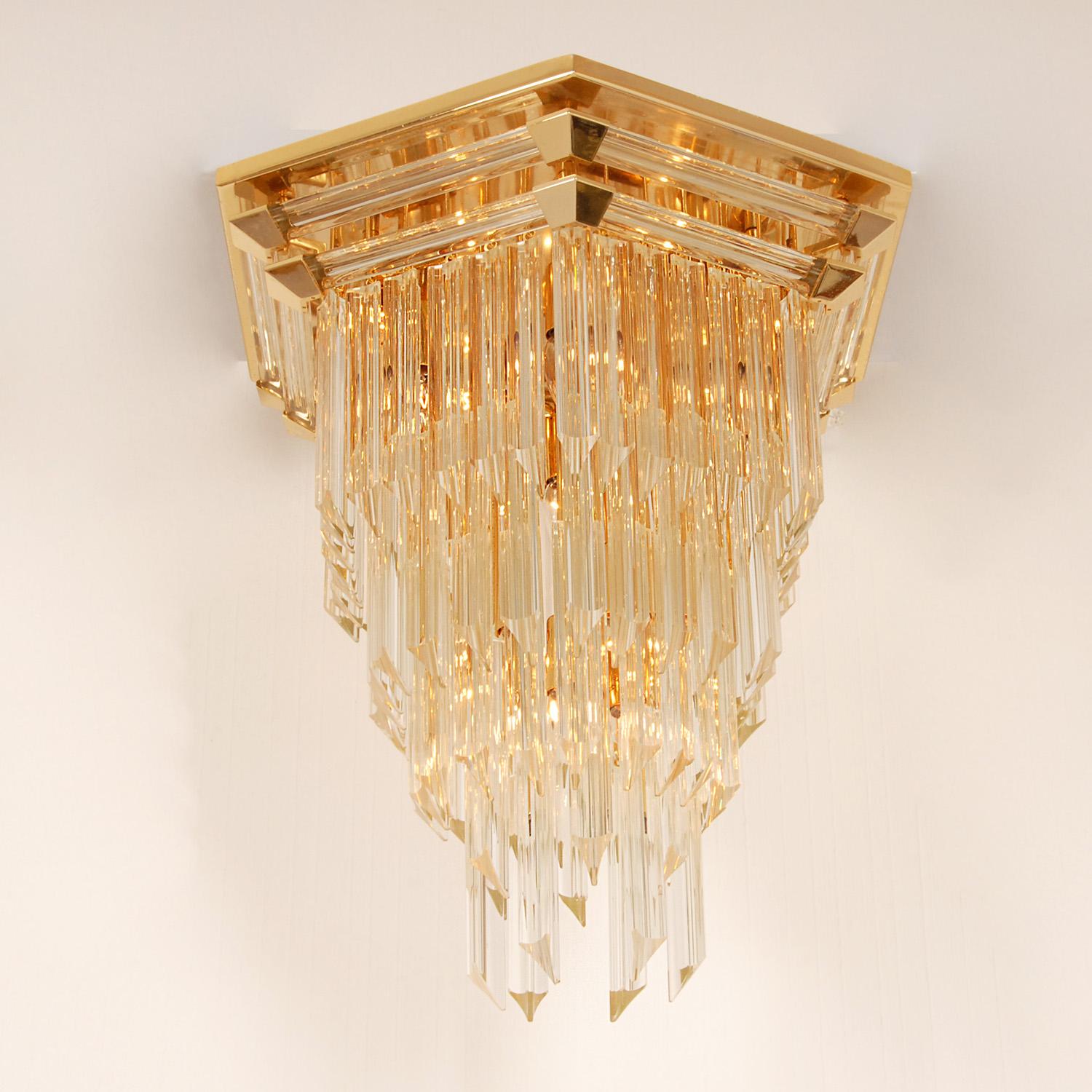 Mid Century Italian Crystal Chandelier Venice Gold Venini Murano Glass For Sale 1