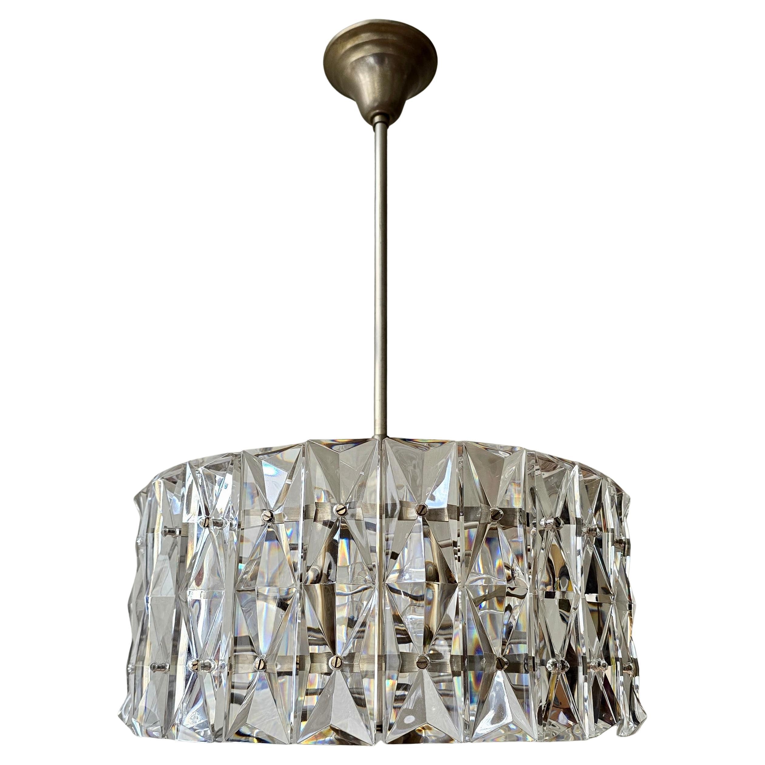 Lámpara colgante de cristal italiano de mediados de siglo con estructura de níquel, años 60 Moderno de mediados de siglo en venta