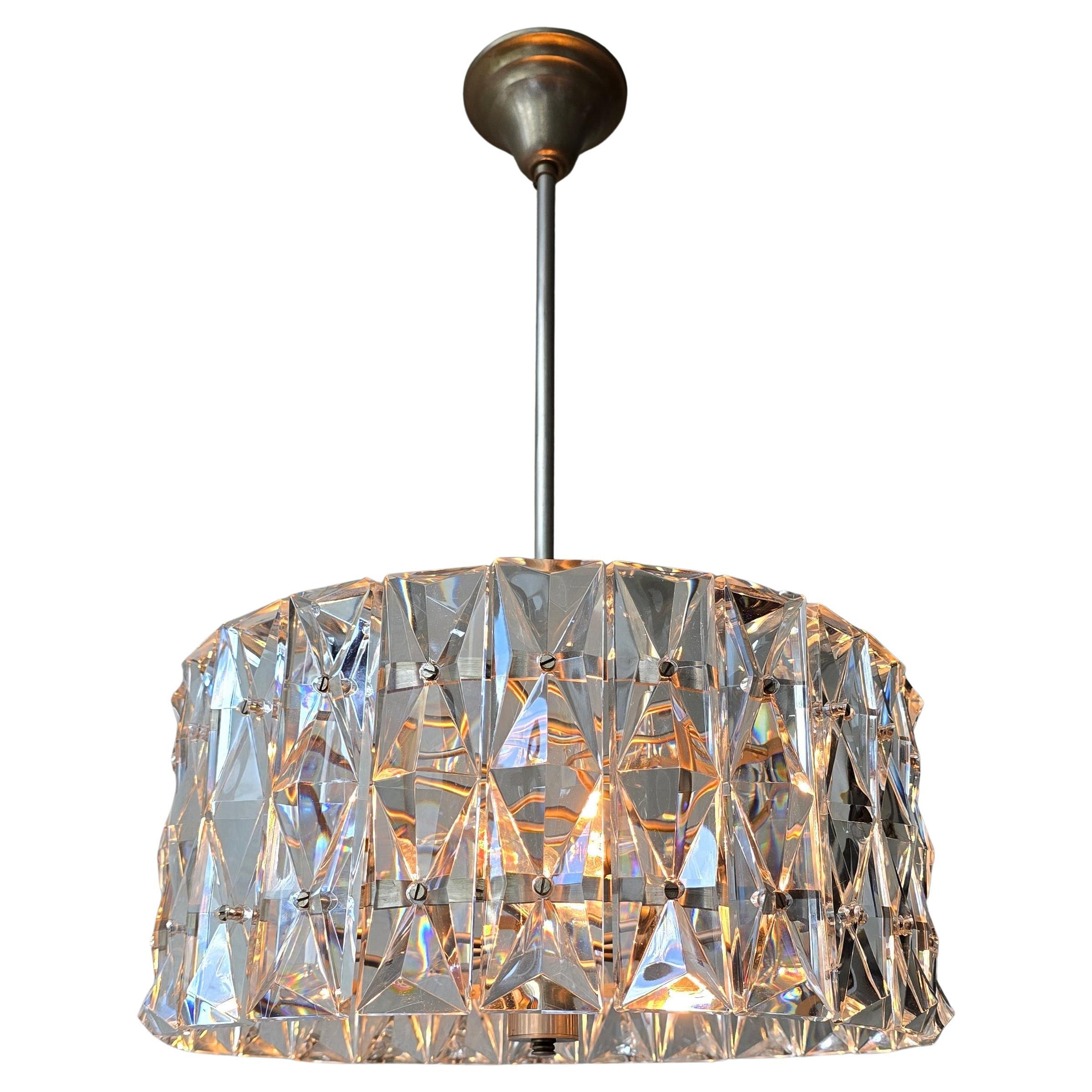 Mid-Century Italian Crystal Glass Pendant Lamp with Nickel Frame, 1960s