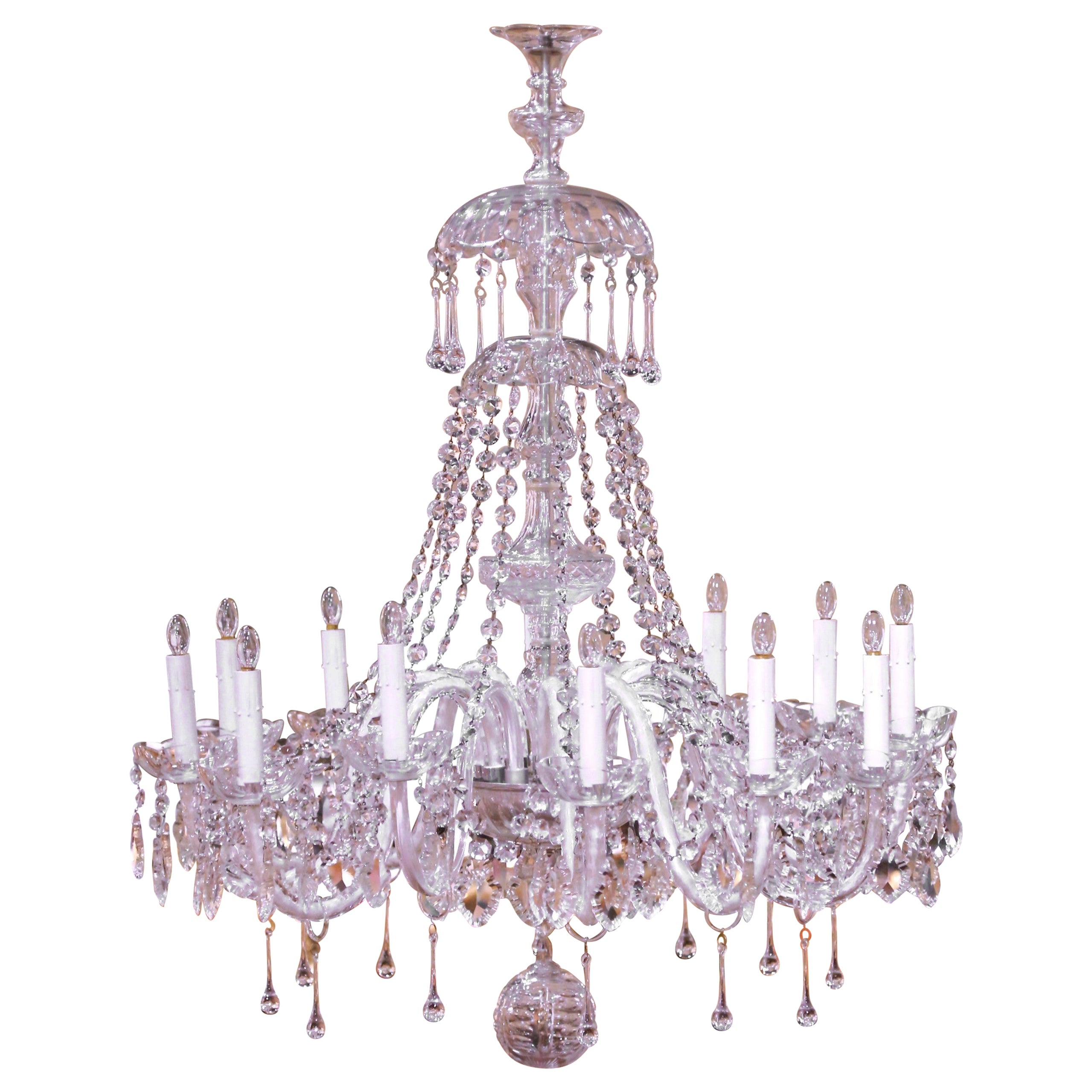 Mid-Century Italian Crystal Twelve-Light Chandelier with Cut-Glass Pendants For Sale