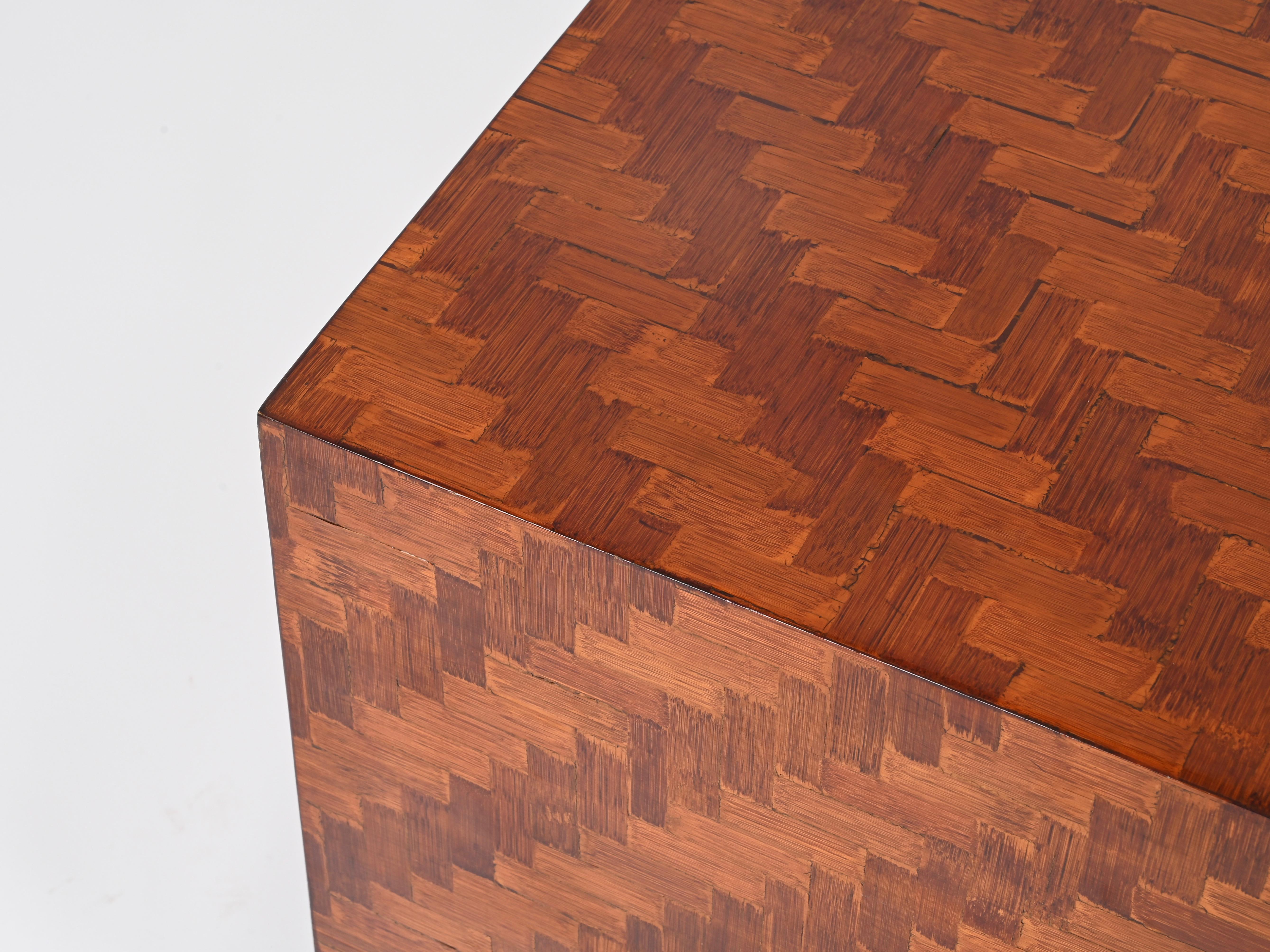 Mid-Century Italian Cube Coffee Table in Woven Bamboo, Crespi Style, 1970s For Sale 7