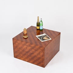 Mid-Century Italian Cube Coffee Table in Woven Bamboo, 1970s