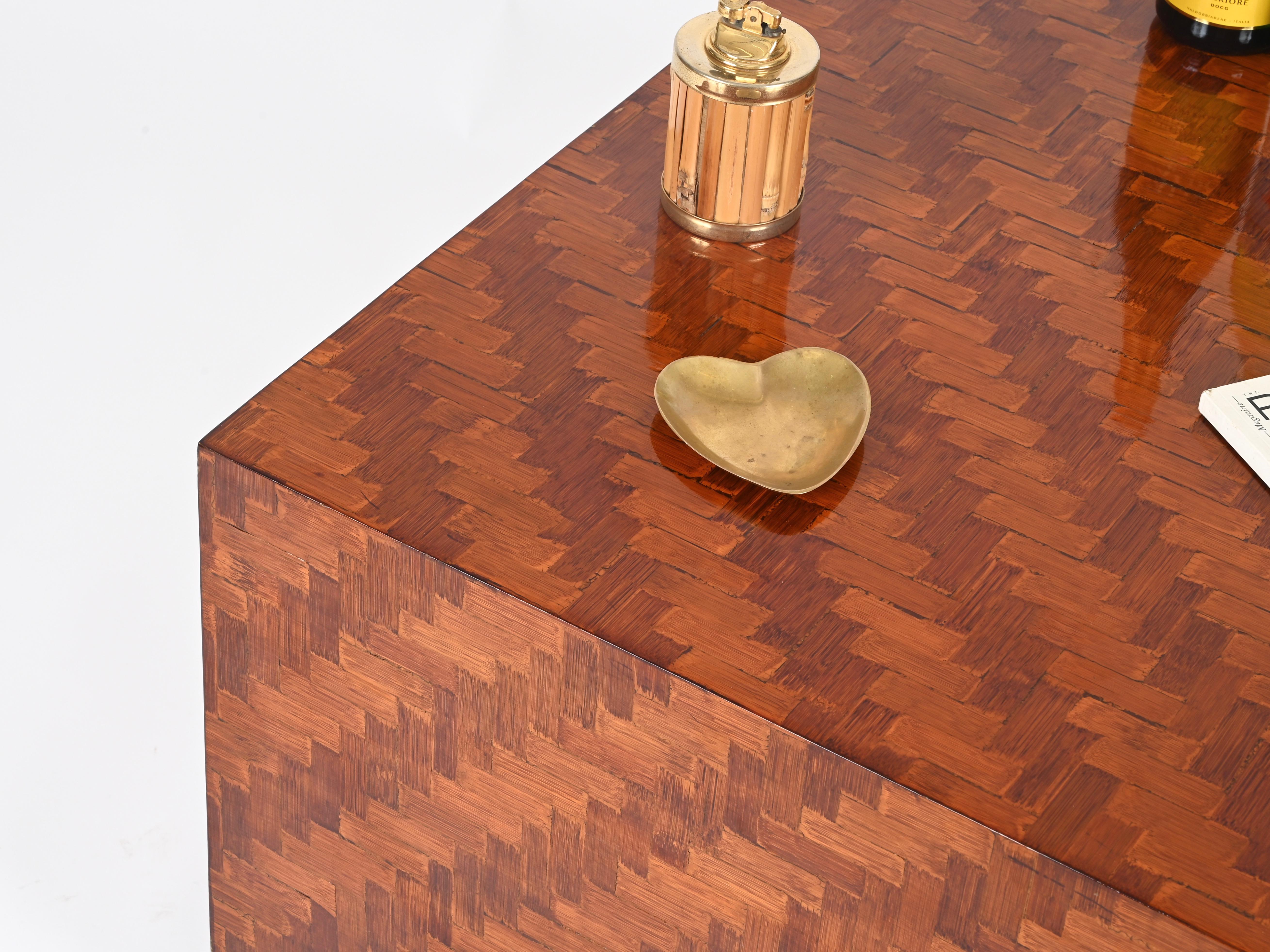 Mid-Century Modern Mid-Century Italian Cube Coffee Table in Woven Bamboo, Crespi Style, 1970s For Sale