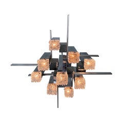 Mid-Century Italian Cubic Steel and Glass Chandelier by Gaetano Sciolari, 1960s