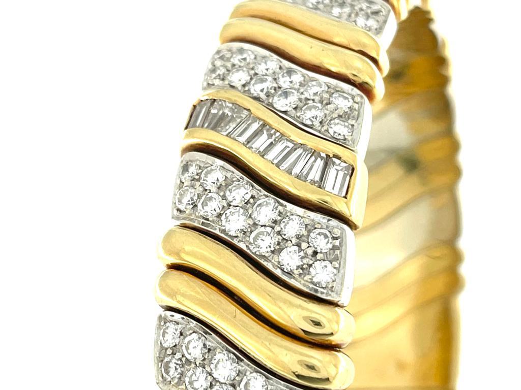 Mixed Cut Mid-Century Italian Cuff Bracelet Yellow and White Gold with Diamonds For Sale