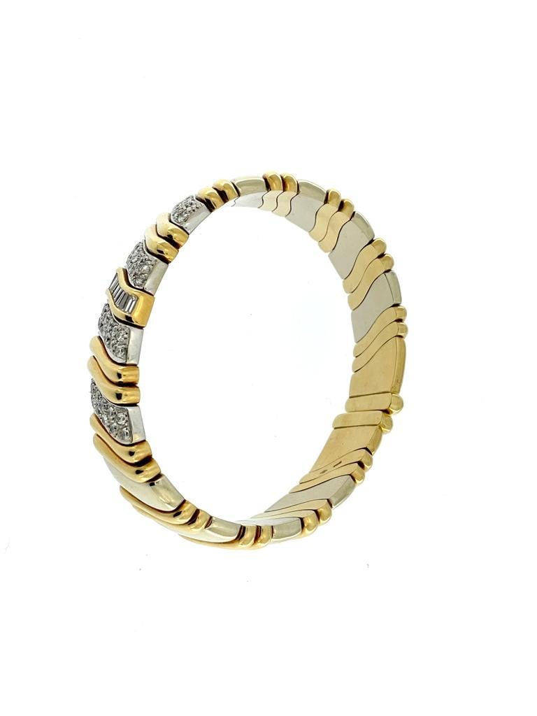Mid-Century Italian Cuff Bracelet Yellow and White Gold with Diamonds In Good Condition For Sale In Esch-Sur-Alzette, LU