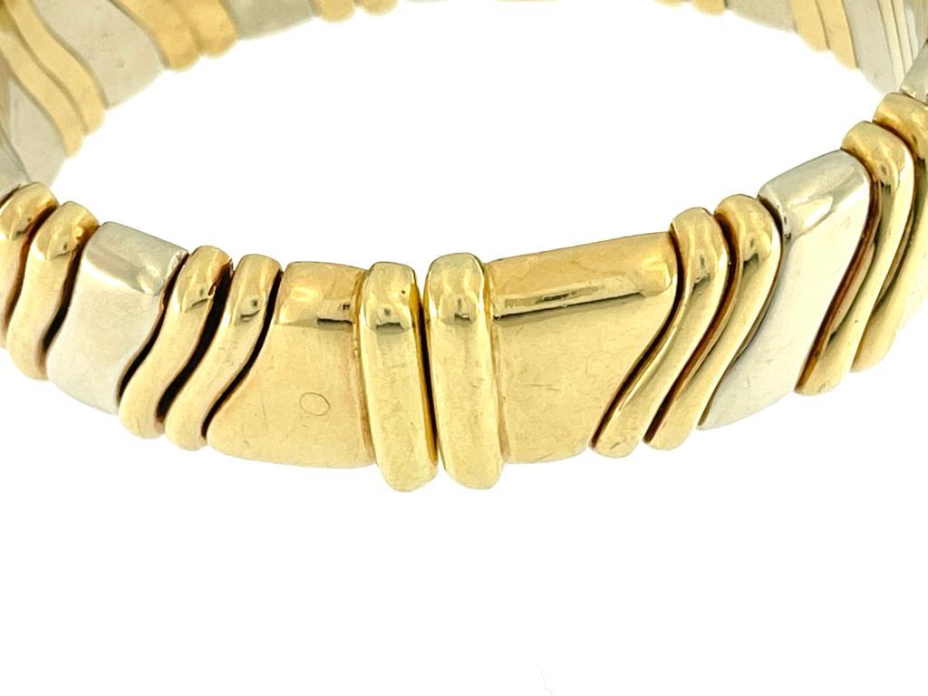 Women's or Men's Mid-Century Italian Cuff Bracelet Yellow and White Gold with Diamonds For Sale
