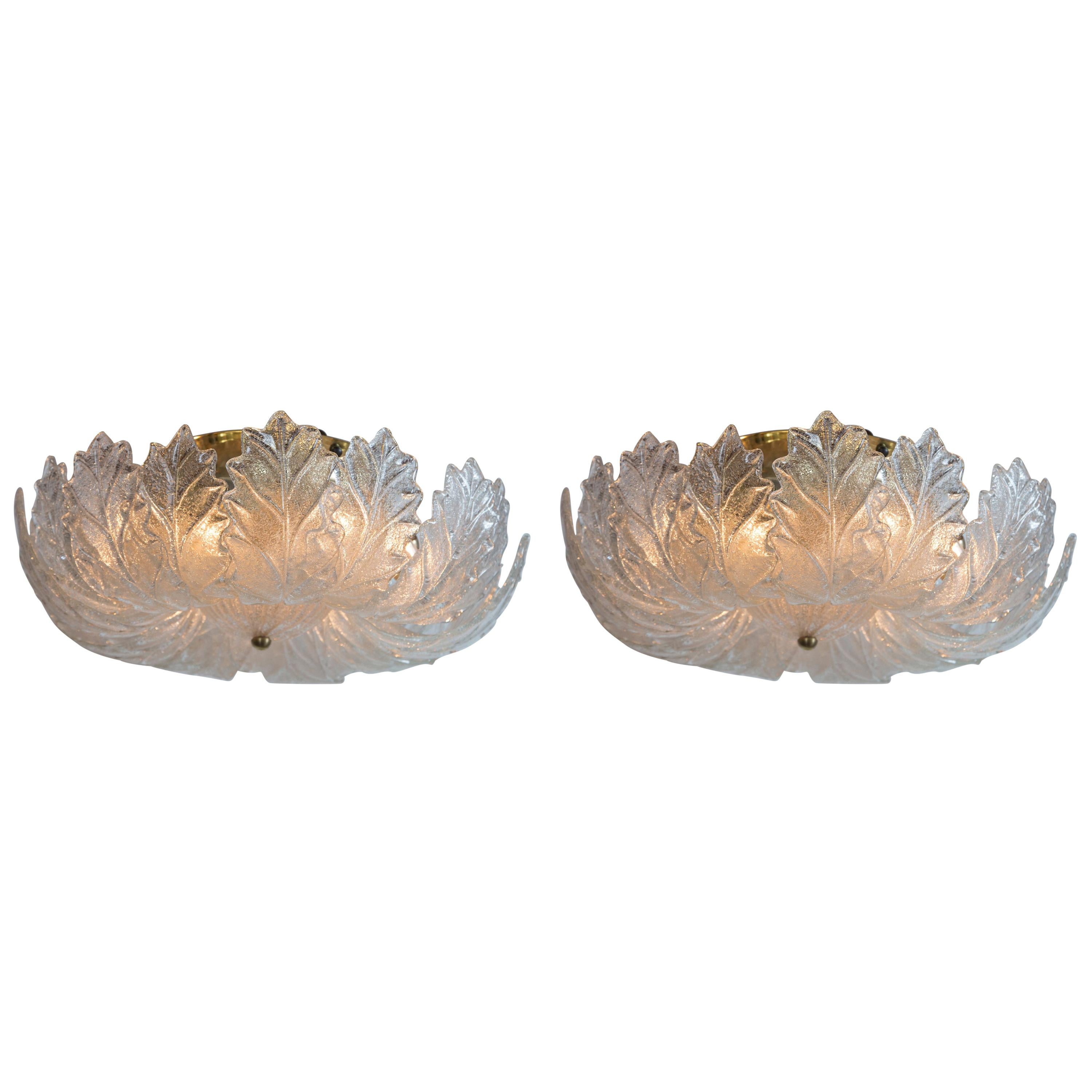Mid Century Italian Curling Leaf Ceiling Fixtures,  2 Available