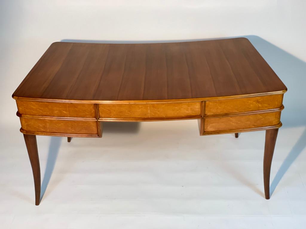 Wood Mid Century Italian Curved Five Drawers Writing Desk