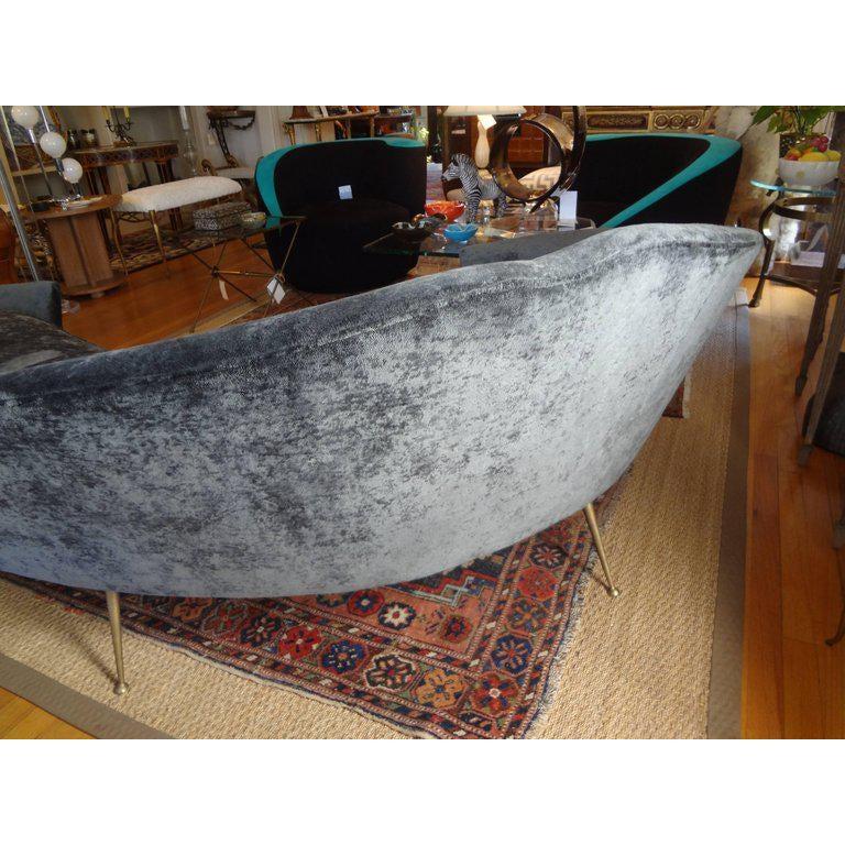Italian Modern Curved Sofa with Brass Legs Attributed to Federico Munari For Sale 1