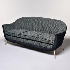 Mid Century Italian Curvy Sofa in Style of Gio Ponti with New Epingle Upholstery