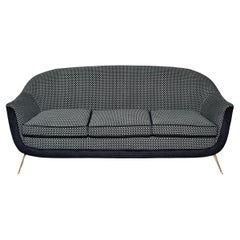 Mid Century Italian Curvy Sofa in Style of Gio Ponti with New Epingle Upholstery