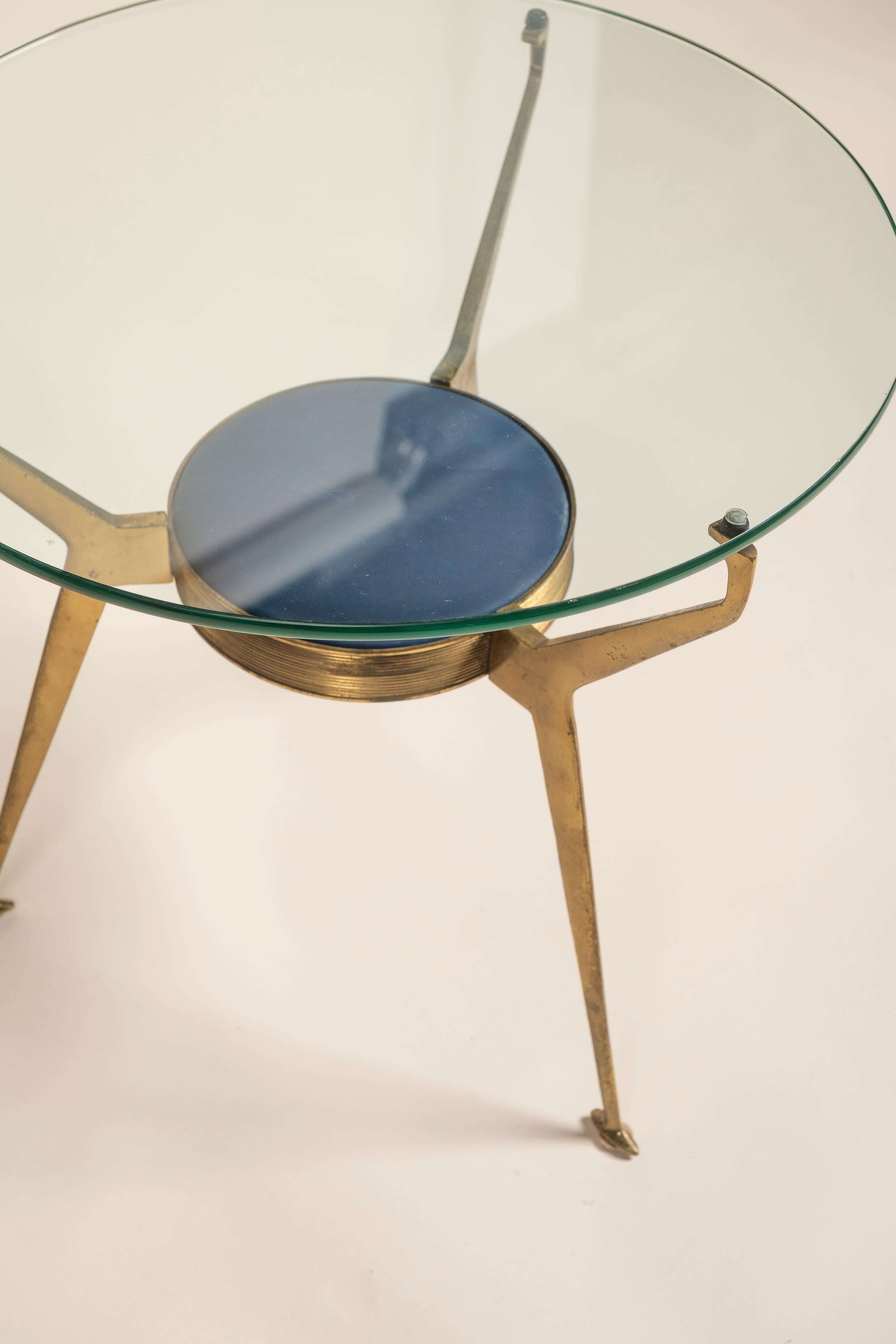Mid Century Italian Cut Crystal & Brass Tiered Coffee/Cocktail Table, 1950s 1