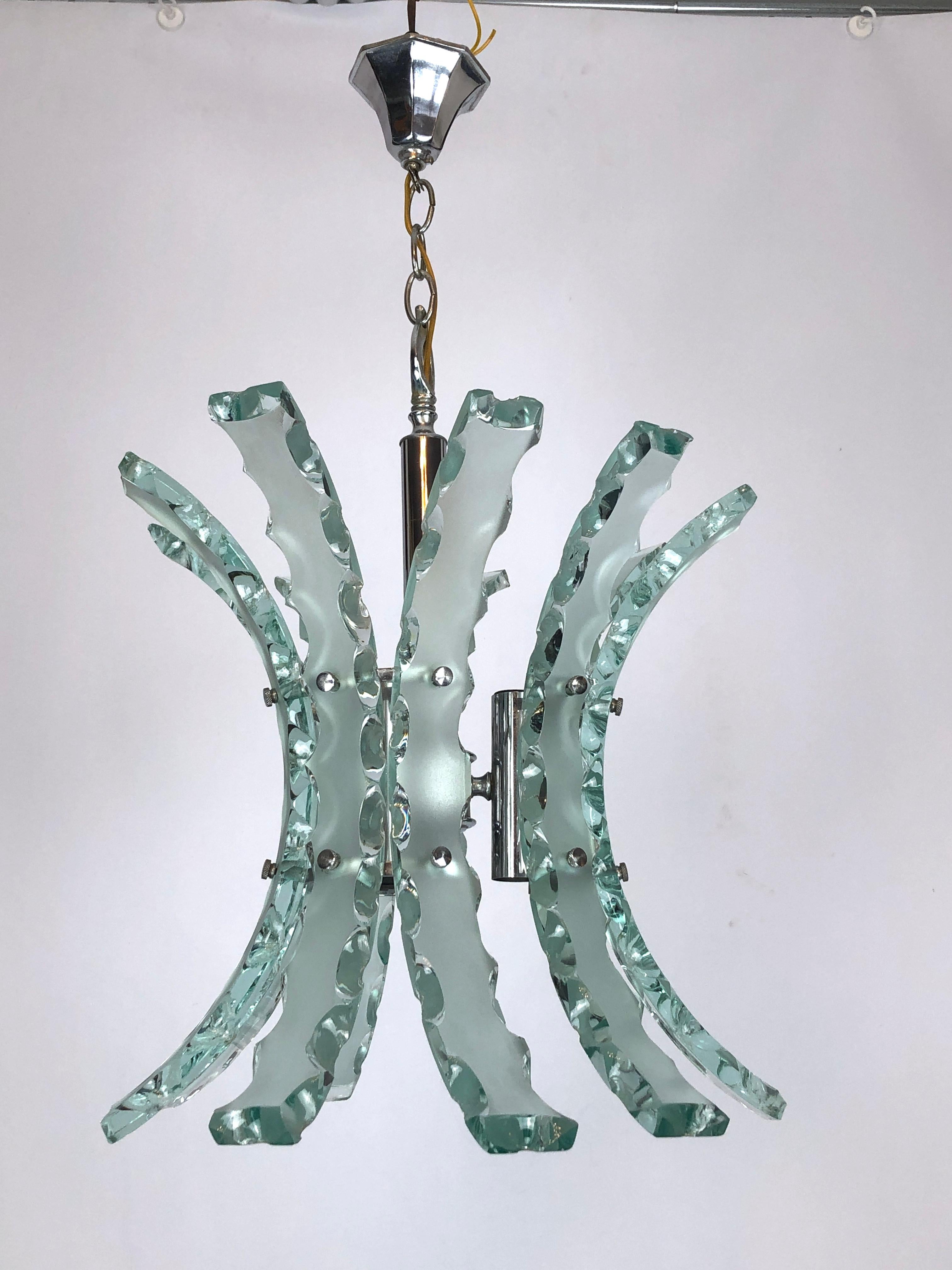 Mid-Century Modern Mid-Century Italian Cut Glass Chandelier by Zero Quattro For Sale