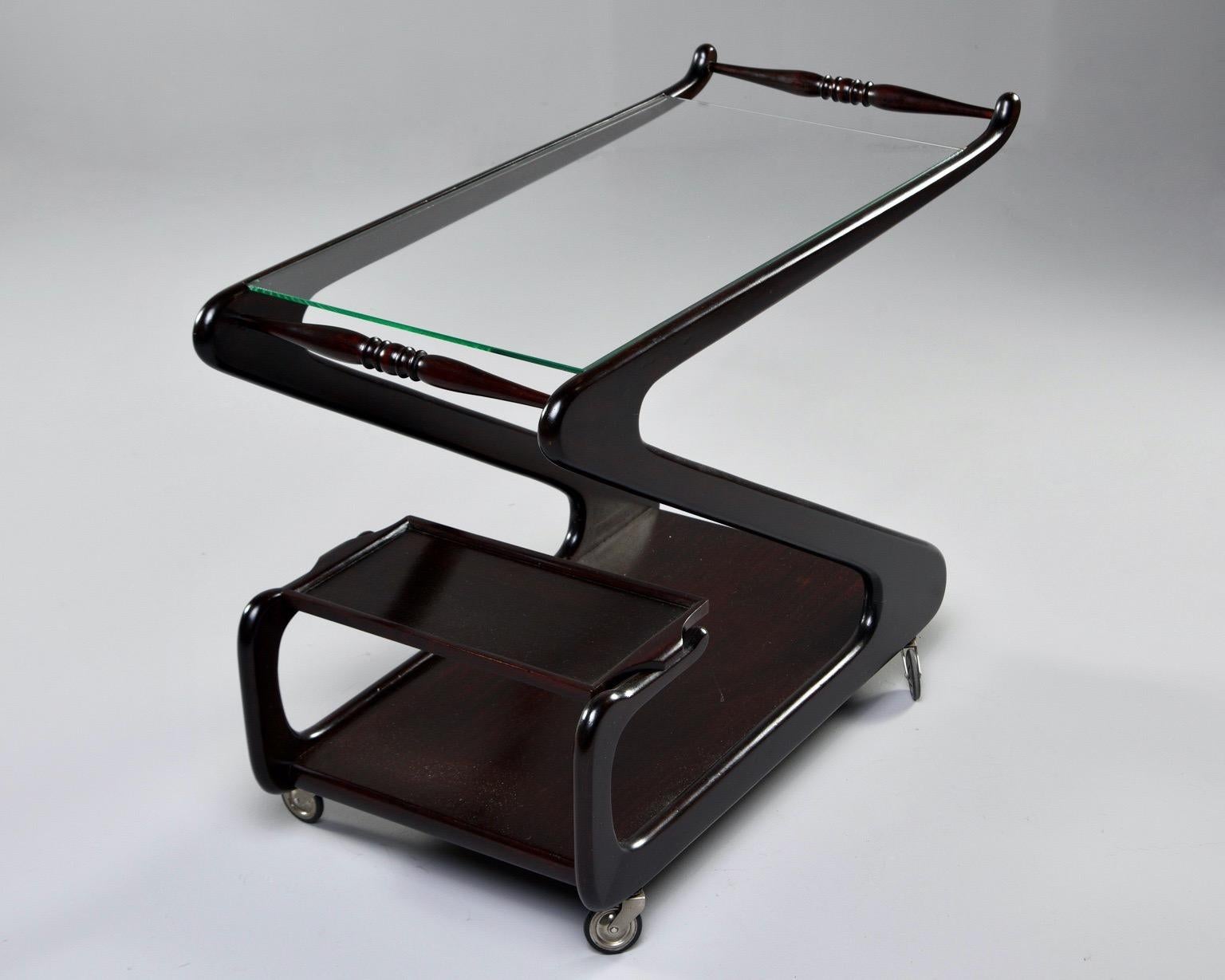Midcentury Italian Dark Wood Z-Form Italian Drinks Trolley In Good Condition In Troy, MI