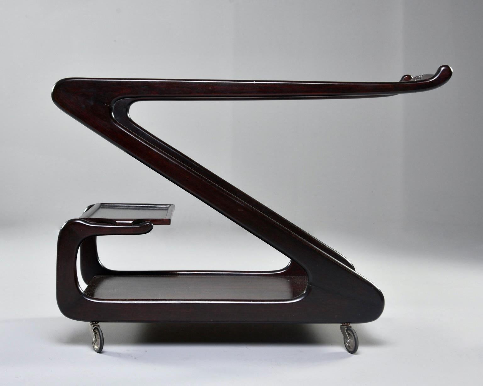 20th Century Midcentury Italian Dark Wood Z-Form Italian Drinks Trolley