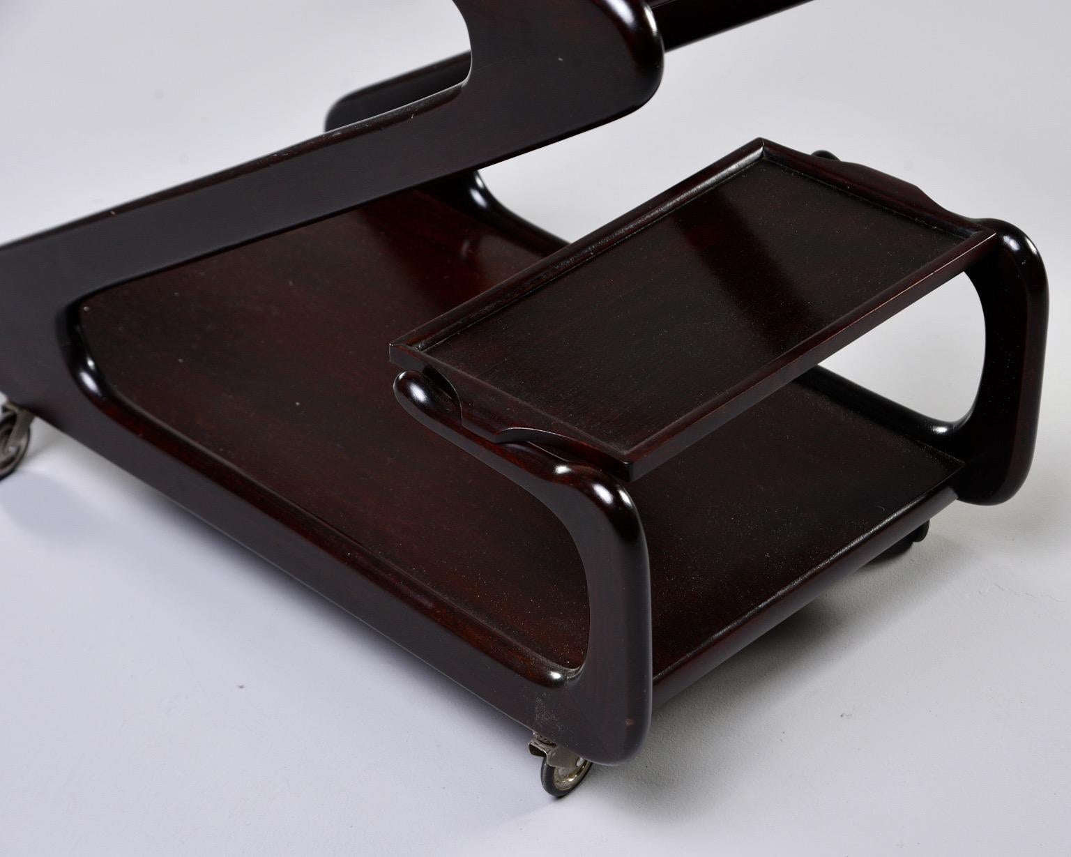 Glass Midcentury Italian Dark Wood Z-Form Italian Drinks Trolley