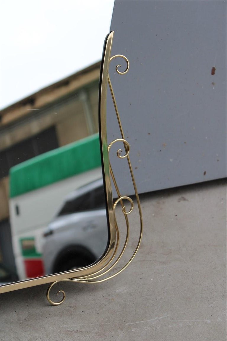 Mid-20th Century Mid-Century Italian Decorative Mirror with Gold Brass and Shaped Mirror For Sale