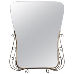 Mid-Century Italian Decorative Mirror with Gold Brass and Shaped Mirror