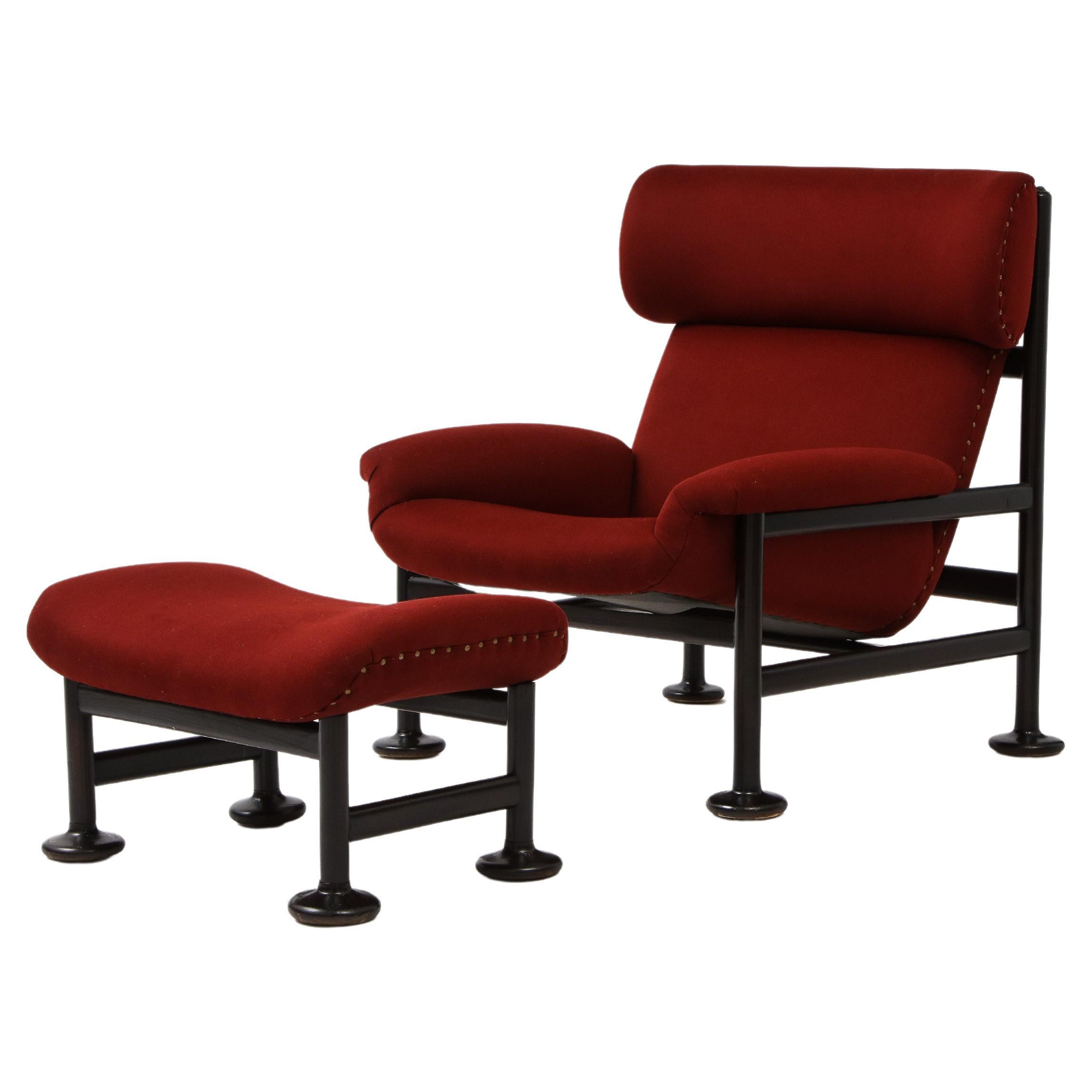 MidCentury Italian Deep Red Lounge Chair and Ottoman at 1stDibs deep