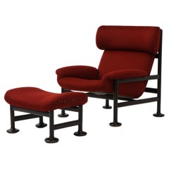 Mid-Century Italian Deep Red Lounge Chair & Ottoman
