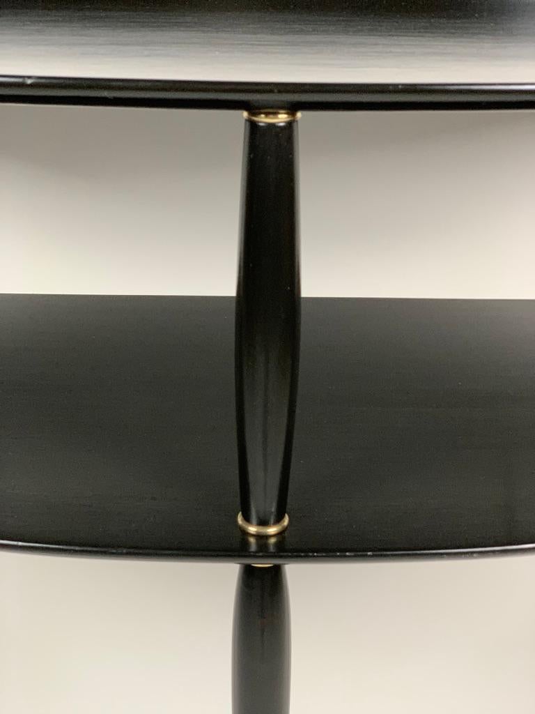 Midcentury Italian Demilune Double Shelve Black Console Brass Details 4