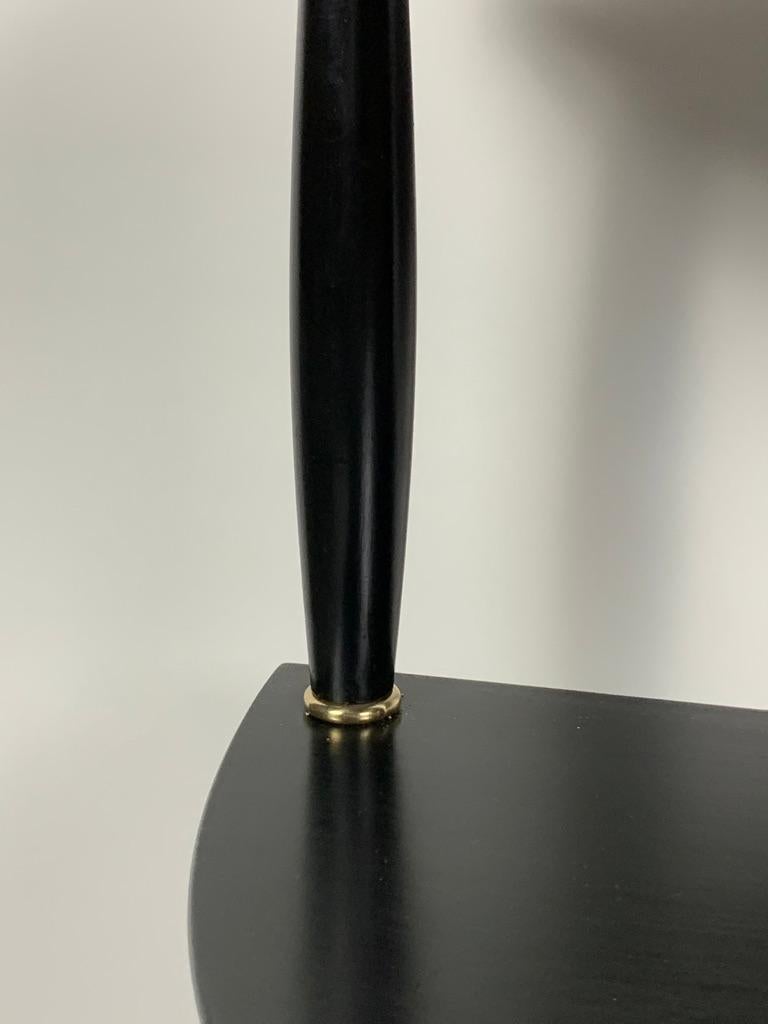 Midcentury Italian Demilune Double Shelve Black Console Brass Details 5