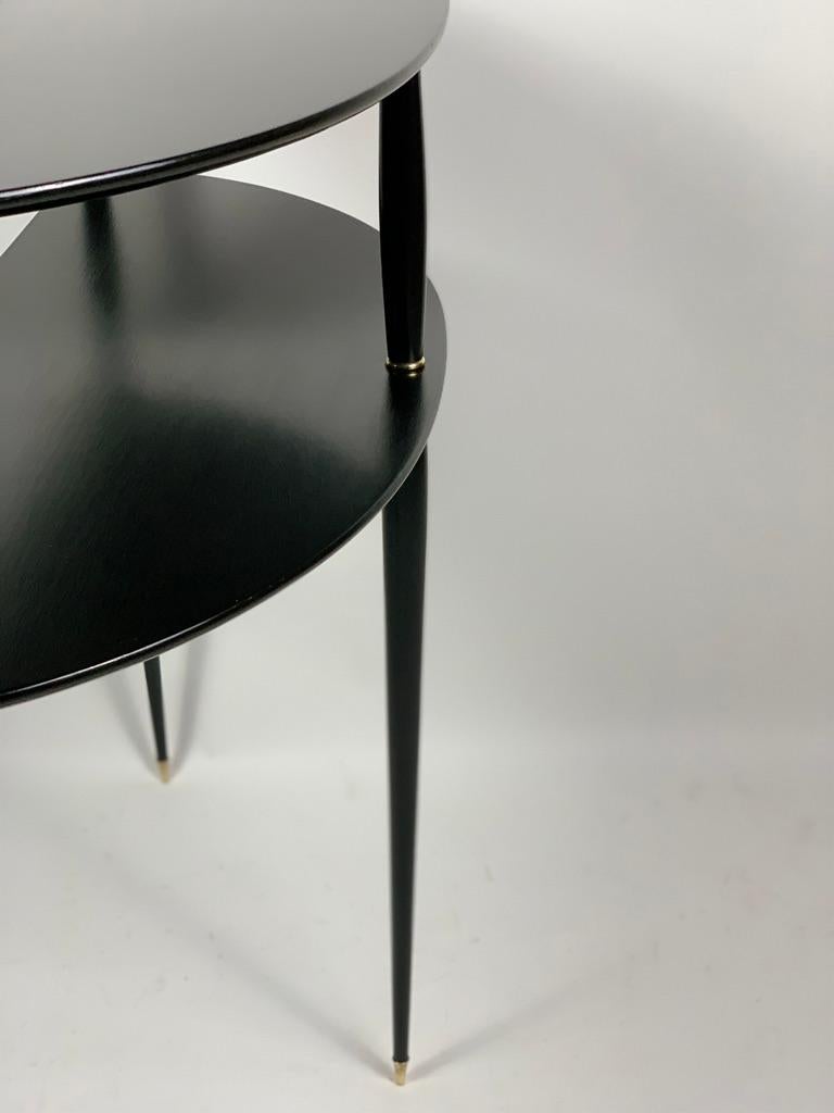 Midcentury Italian Demilune Double Shelve Black Console Brass Details 8