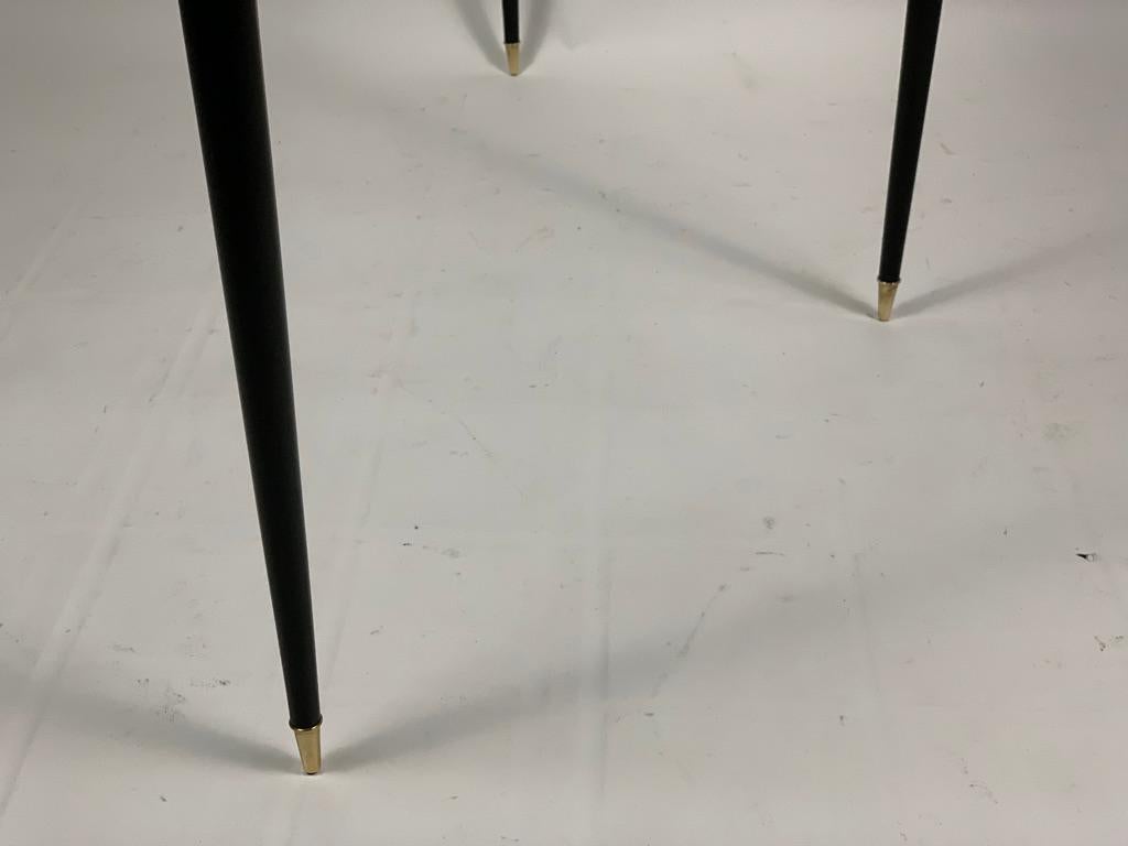 Midcentury Italian Demilune Double Shelve Black Console Brass Details 9