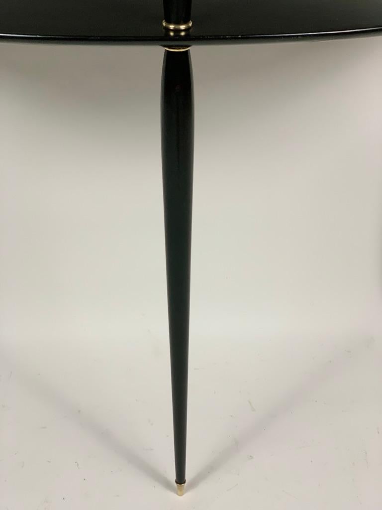 Midcentury Italian Demilune Double Shelve Black Console Brass Details 10