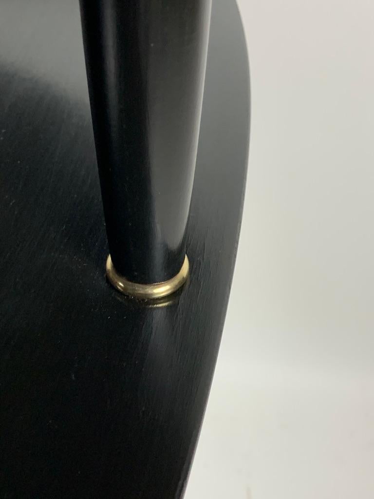 Midcentury Italian Demilune Double Shelve Black Console Brass Details 12