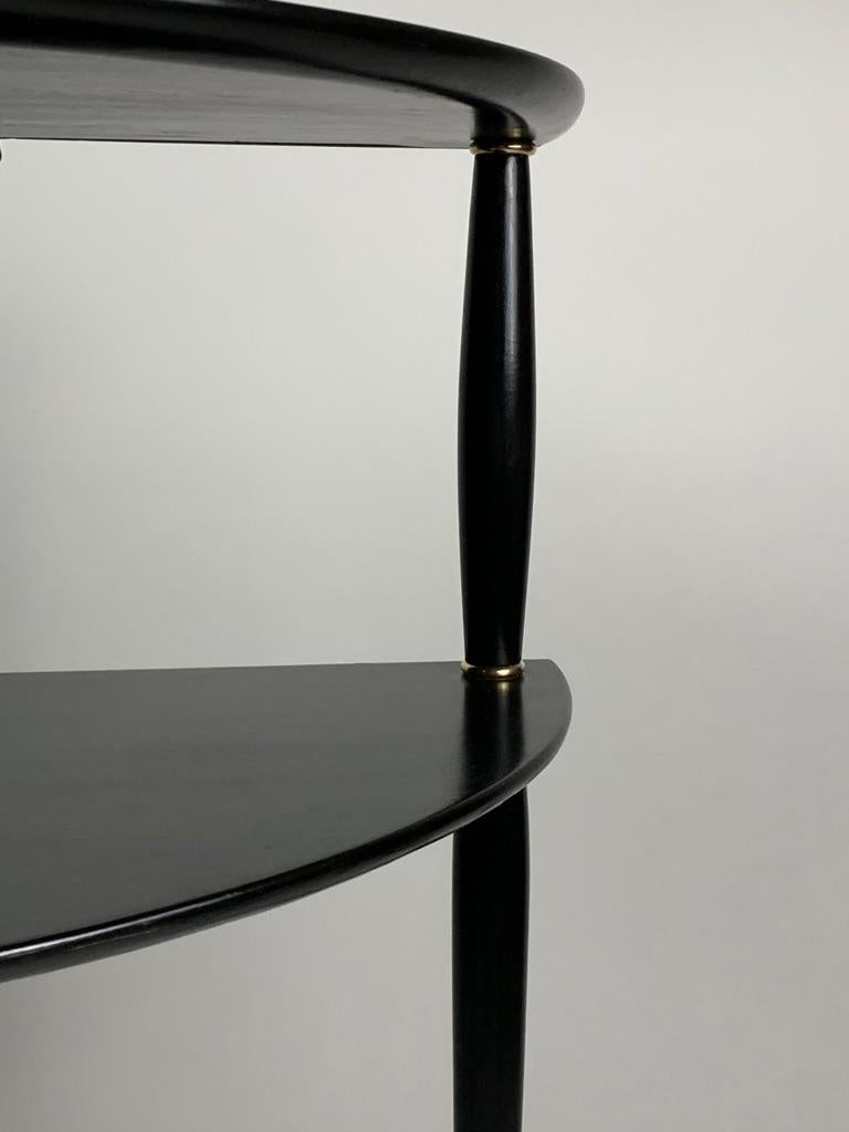 Midcentury Italian Demilune Double Shelve Black Console Brass Details 14