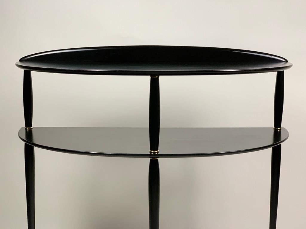 Midcentury Italian Demilune Double Shelve Black Console Brass Details 3