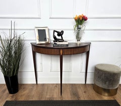Mid-Century Italian Demi lune Wood Inlay Wall Console Side Table